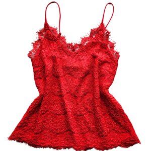Red lace all over cami top with lace eyelash trim!